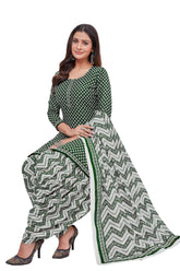 Versital Cotton Dark Green U Neck Top with Pearl Bush Patilaya Pant and Dupatta(Readymade/Stitched). - Bavis Clothing