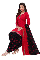 Versital Cotton U Neck Pinkish Red Top with Reddish Magenta Patilaya Pant and Cotton Dupatta (Readymade/Stitched) - Bavis Clothing
