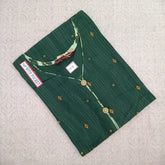 Women's V Neck Dark Green Printed Kurti with Fancy Button