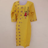 Woman glowing vibrantly in a sunshine yellow straight cut two-tone kurta