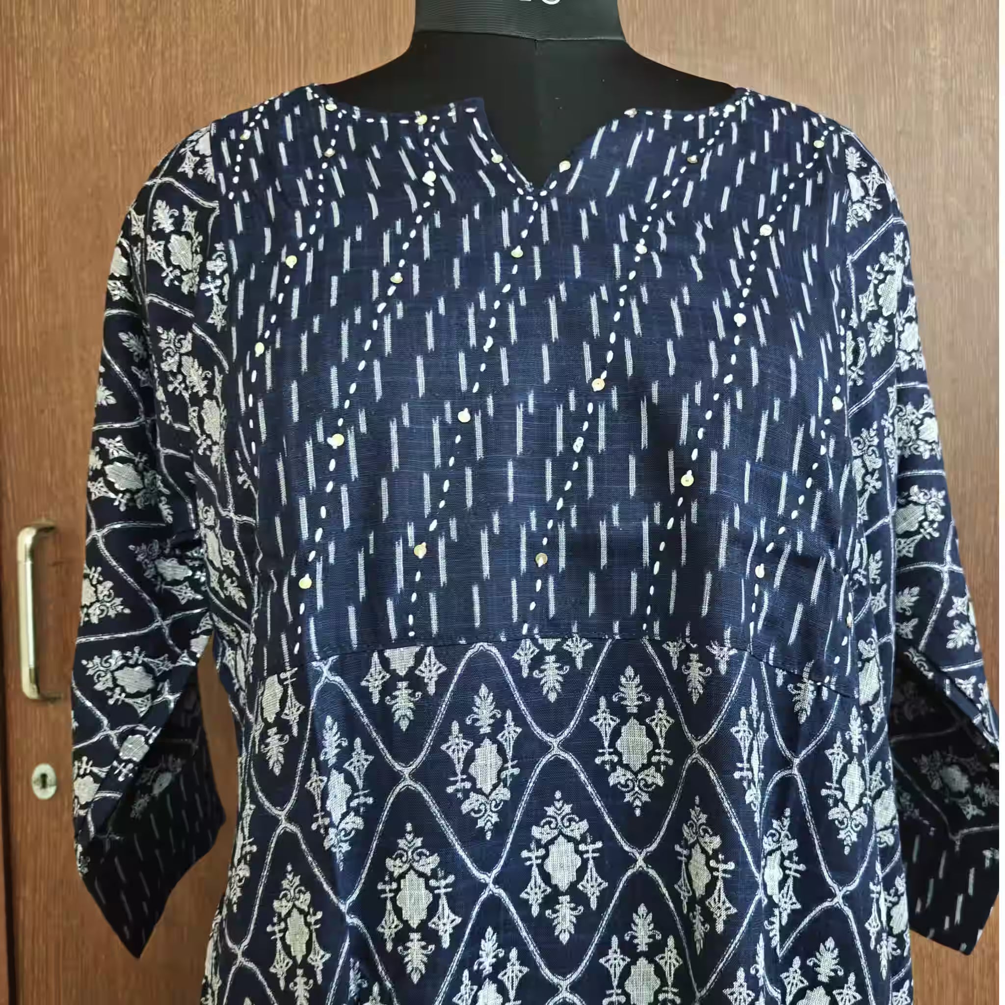 Chic Printed Rayon Kurti for Women with Foil Work & Neck Embellishment - Sabnam1006