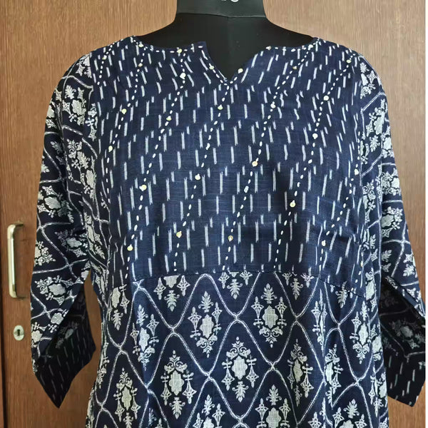 Chic Printed Rayon Kurti for Women with Foil Work & Neck Embellishment - Sabnam1006