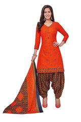 Tomato Red Top with Ebony Clay Bottom and Dupatta. Premium Cotton Patiyala Dress