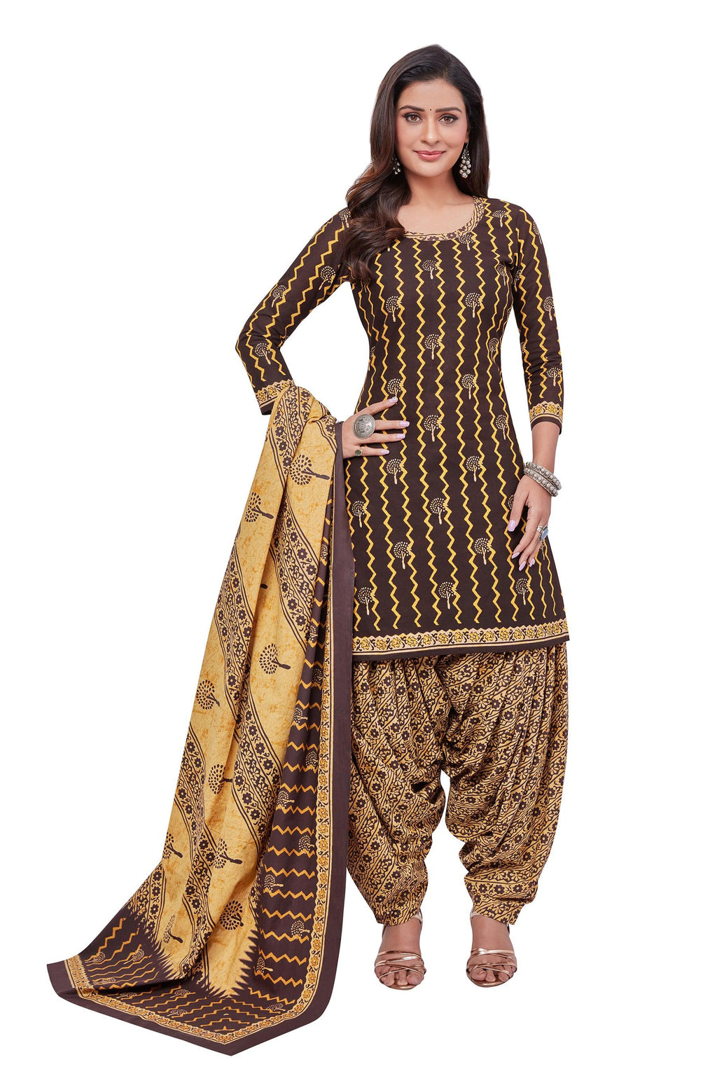 Ebony Clay Top with French Beige Bottom and Dupatta. Safe to Skin Cotton Dress.