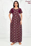 Pranjul 2008 Cotton Nighty for Women | Burgundy Floral with Pockets