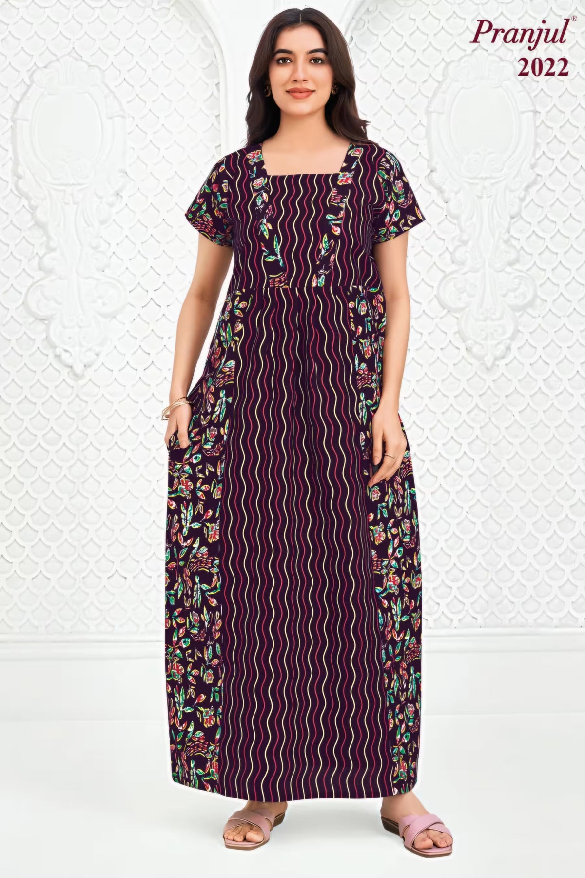 Pranjul 2022 Printed Nighty for Women | Wine Full Length