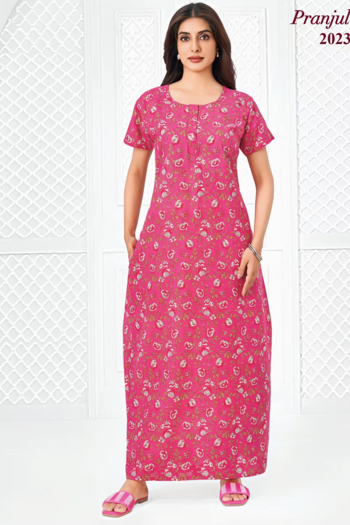 Pranjul 2023 Pink Printed Nighty for Women | Full Length