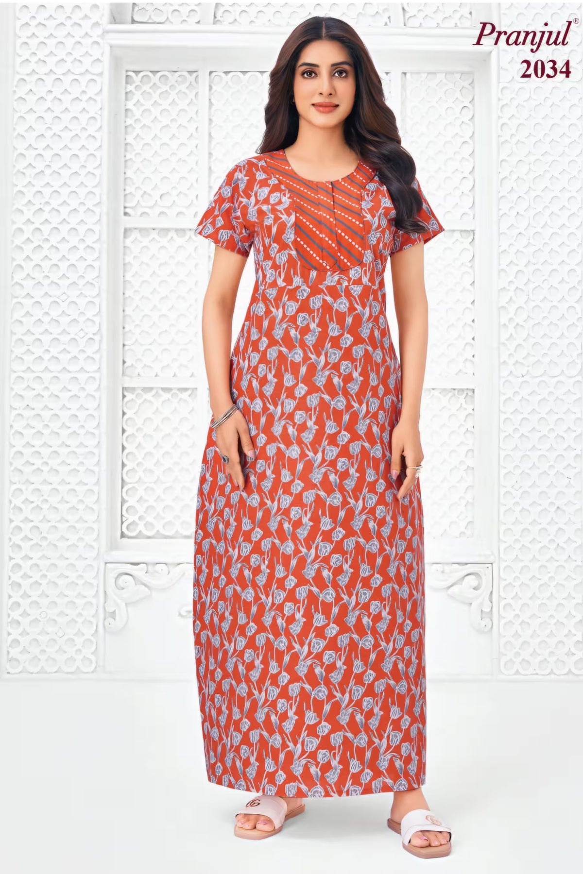 Pranjul 2034 Coral Printed Nighty for Women | Full Length Main image