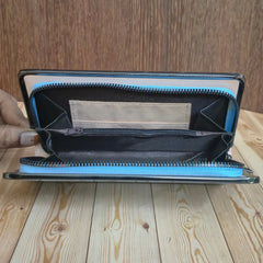 Stylish Single Zip Wallet with Steel Border 1205 Sea Green