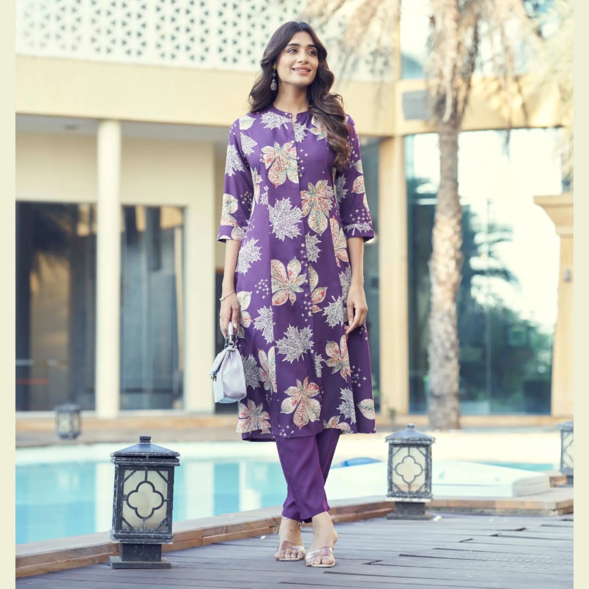 Women’s Designer Rayon Long Kurti with Fancy Buttons & Plain Pants - Zheel 127 Main image