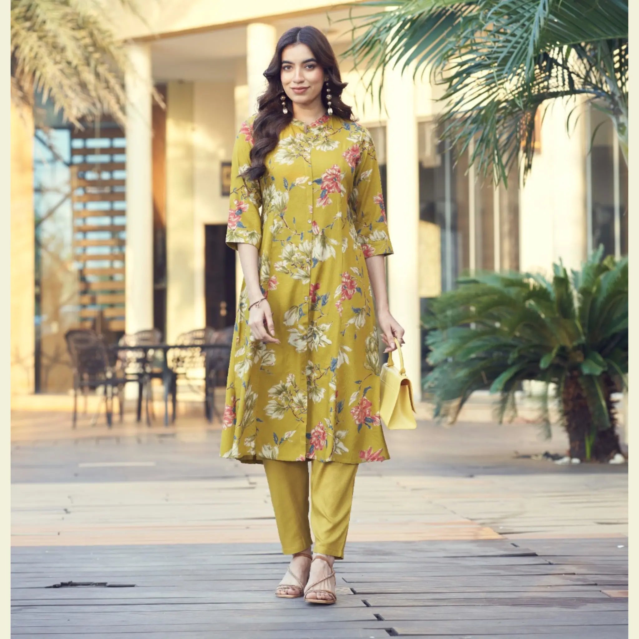 Graceful Women’s Rayon Printed Kurti Pant Set with Mandarin Neck - Zheel 128 Main image