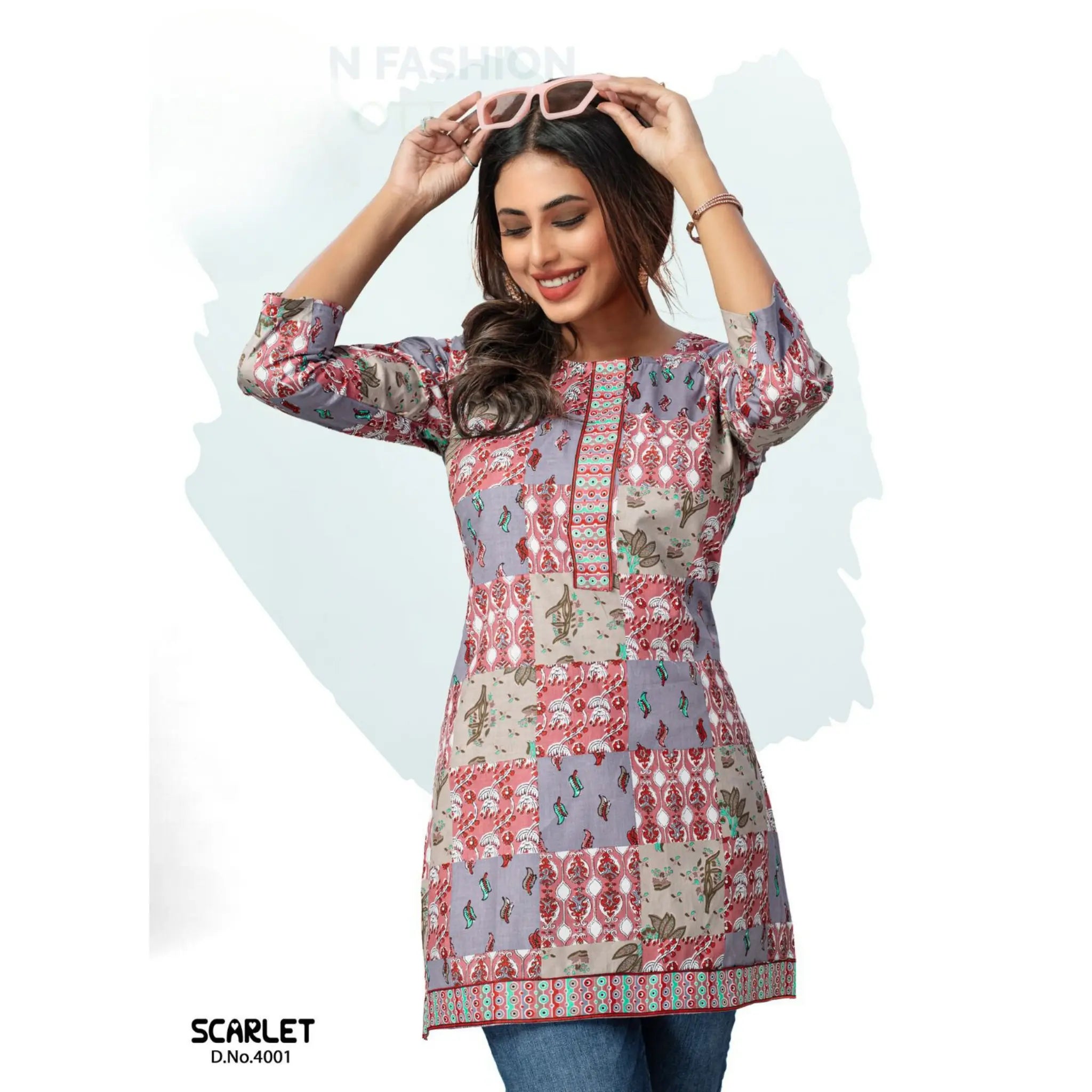 Deeptex Scarlet Abstract Print Cotton Short Top Main image