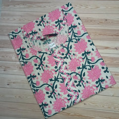 Spanish White Floral Print Cotton long Kurti