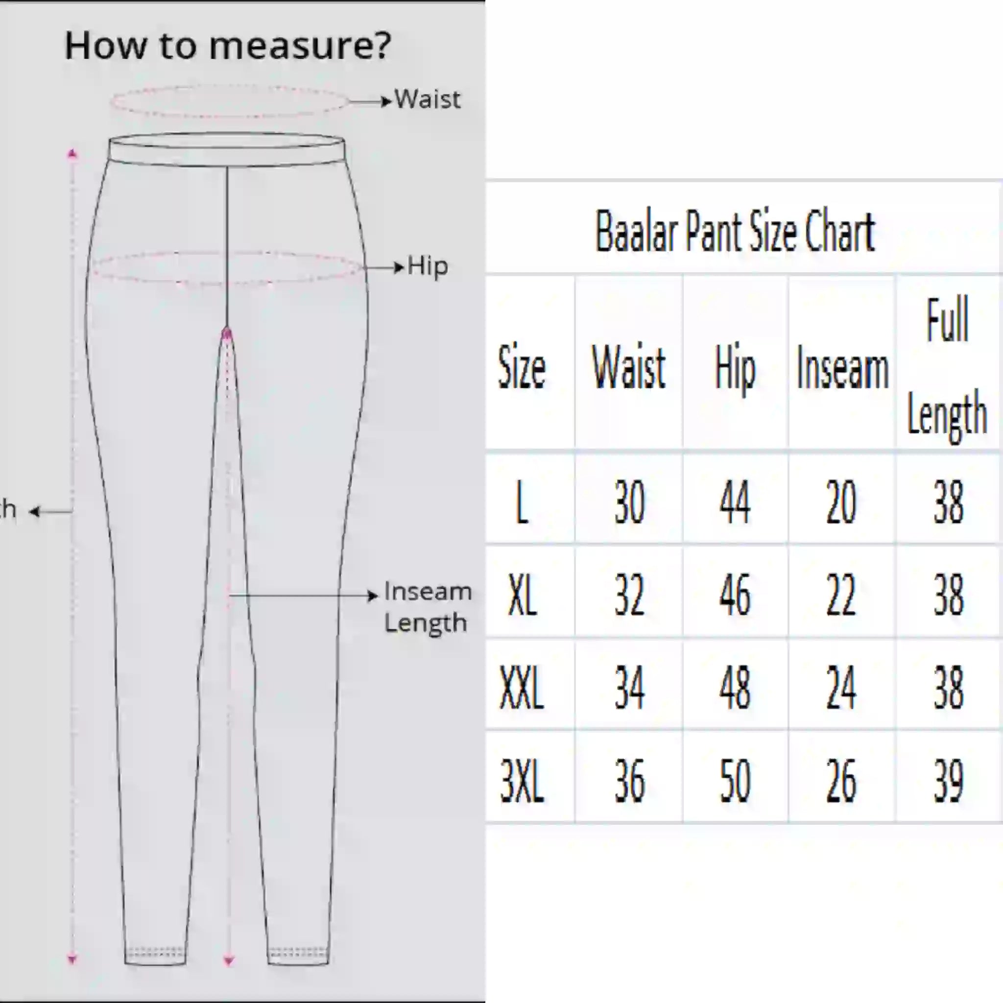Pant Size Chart