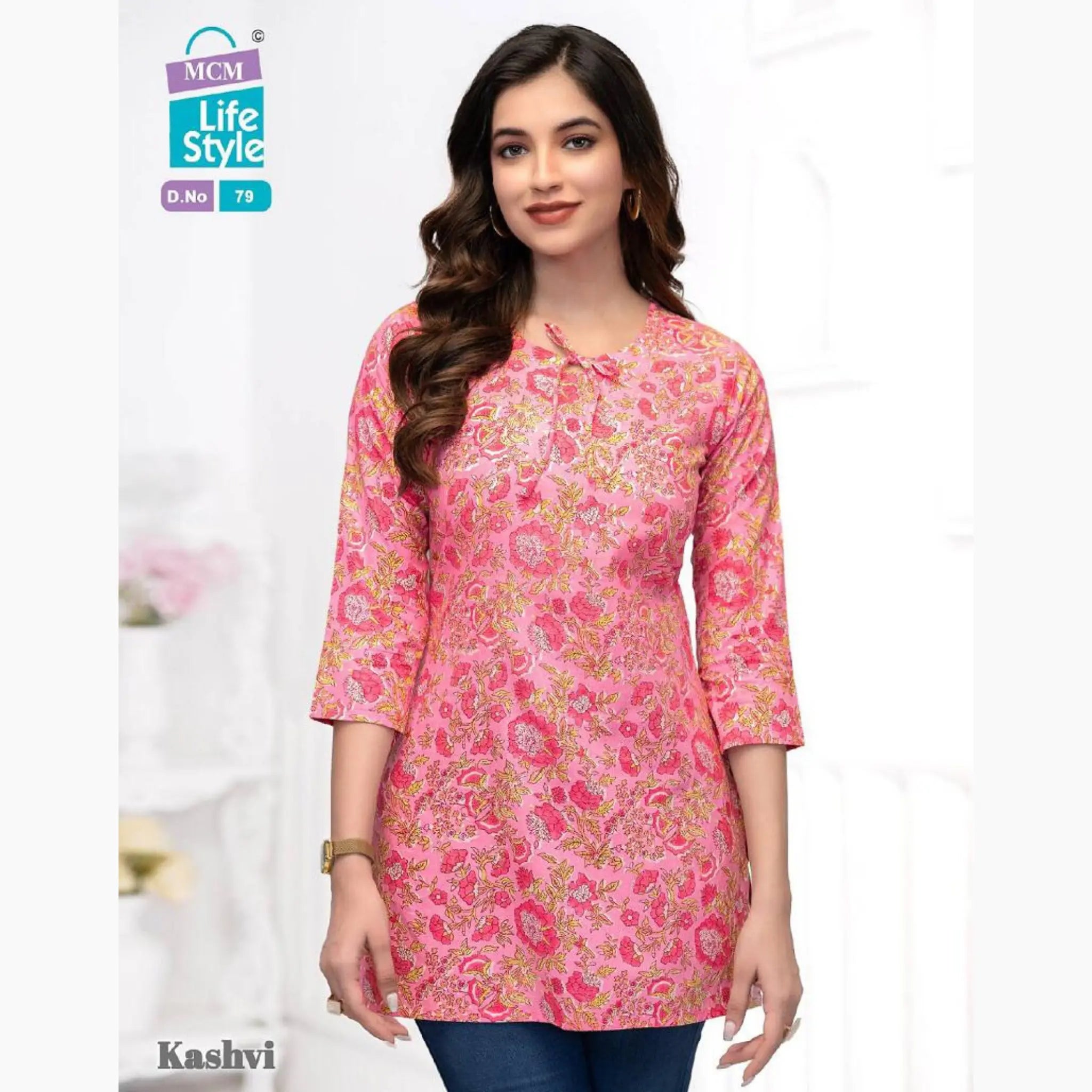 MCM Kashvi Baby Pink Floral Print Short Tops Main image