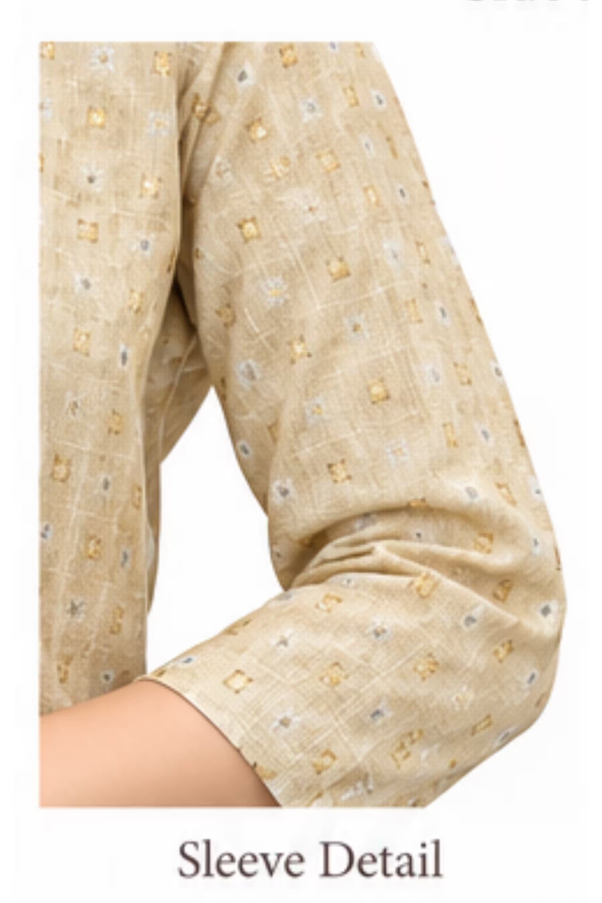 Sleeve Detail - Beige Cotton Straight Kurta Pant Set with Dupatta | Bavis Clothing