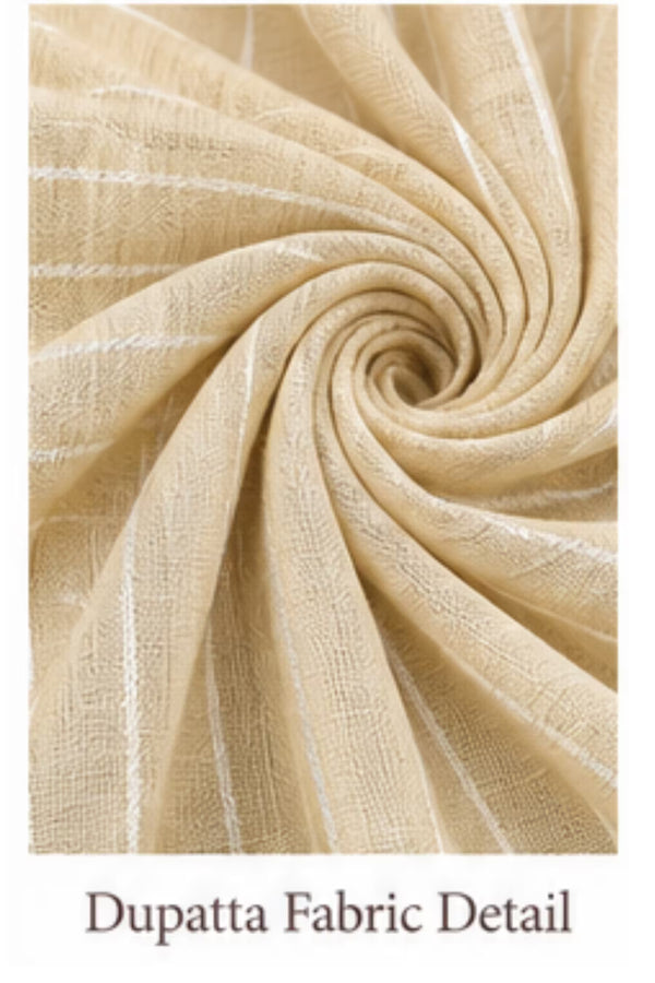Dupatta Fabric Detail - Beige Cotton Straight Kurta Pant Set with Dupatta | Bavis Clothing
