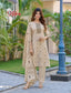 Beige Printed Salwar Suit with Straight Pant & Embroidery Work - Mitra1004