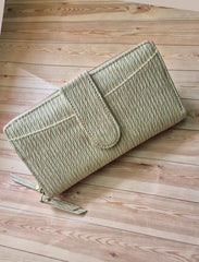 Beige Women's Long Wallet with Card Slots & Zip Closure