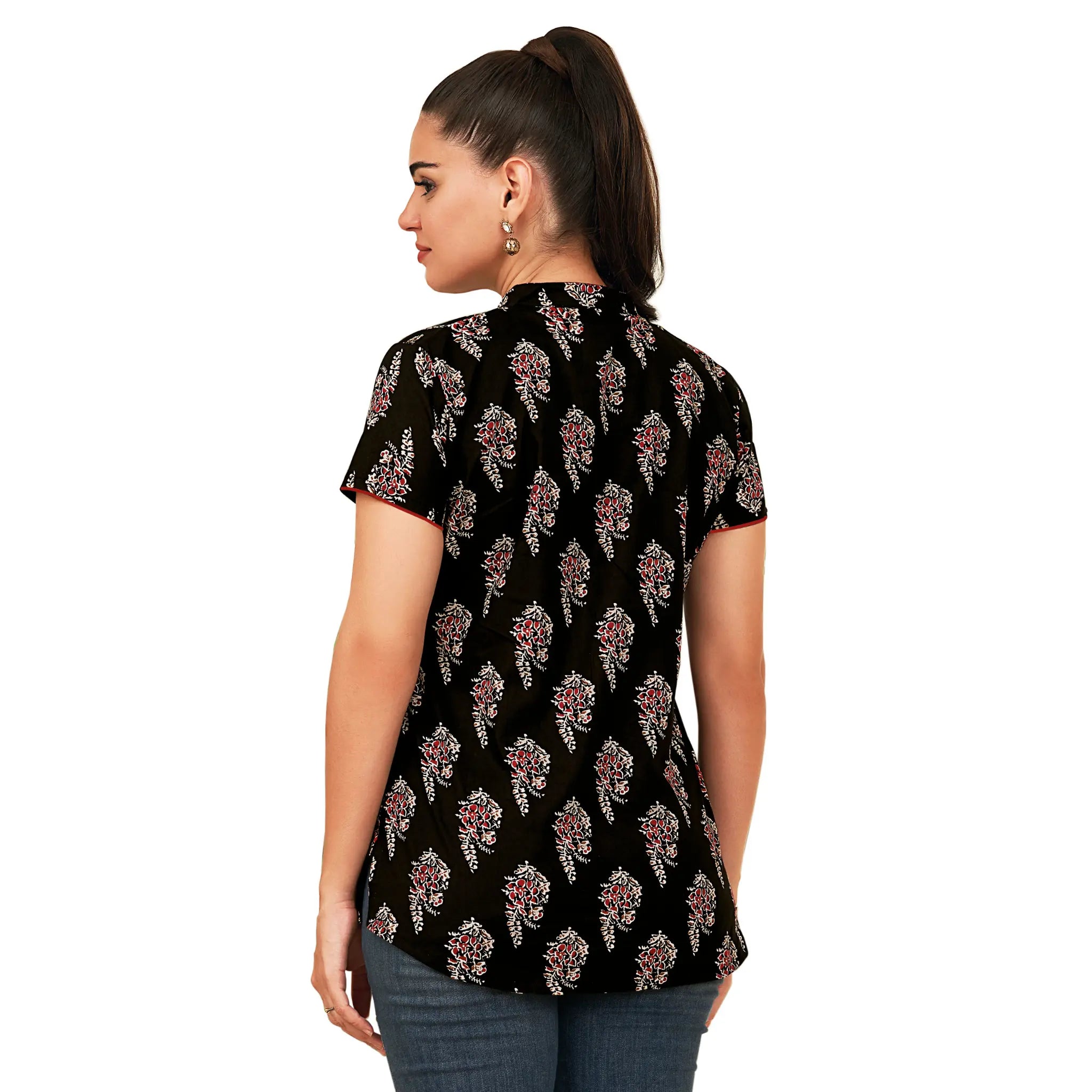 Black Bagh Hand Block Print Short Tops | Stylish Cotton Wear