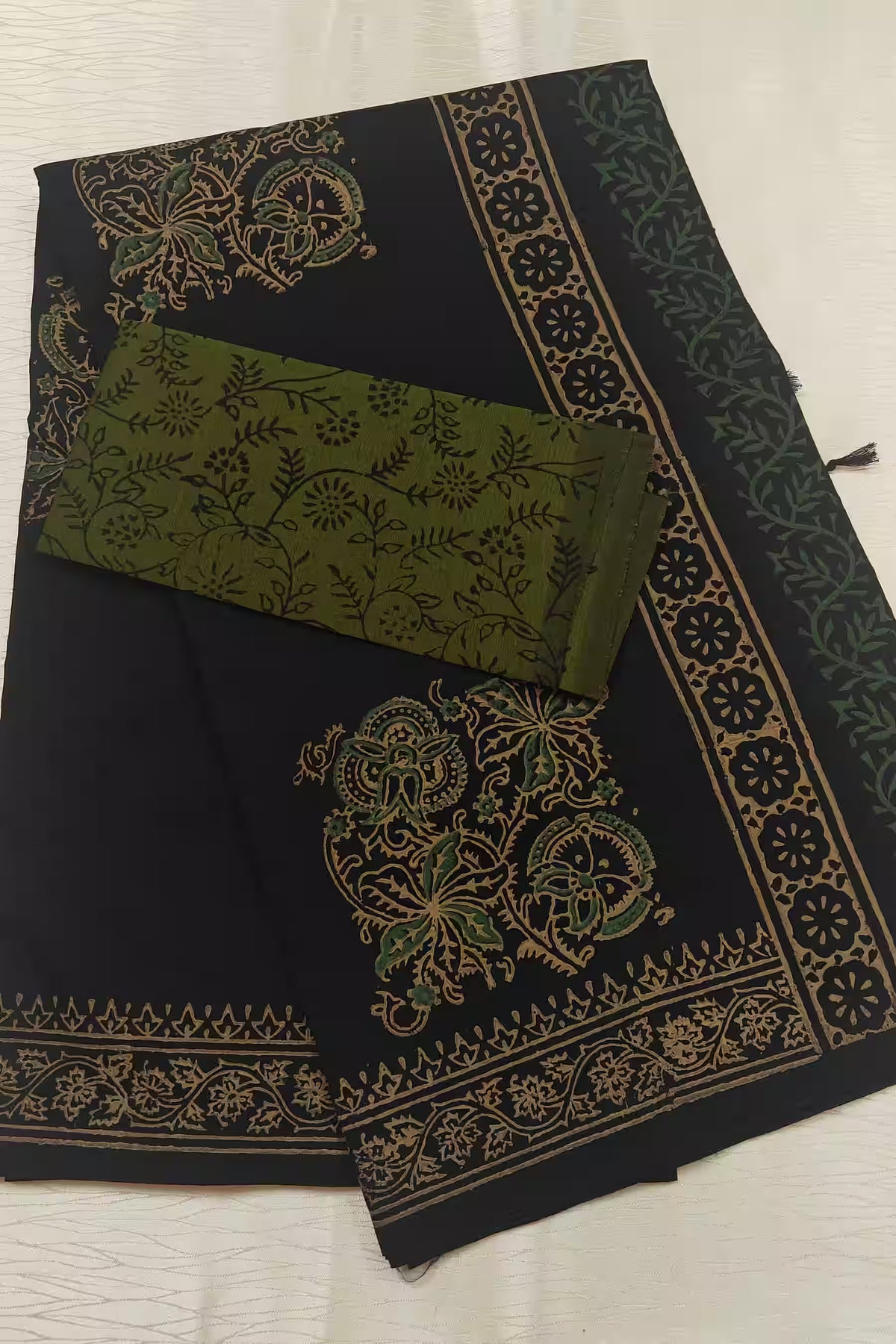 Black Cotton Saree with Contrast Blouse - CS02