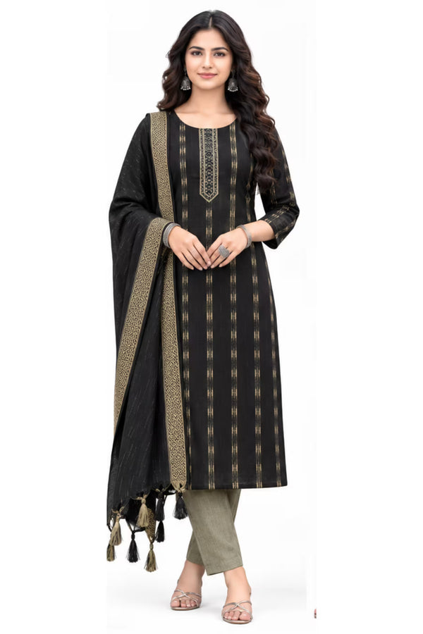 Black Cotton Straight Kurta Pant Set with Dupatta | Bavis Clothing