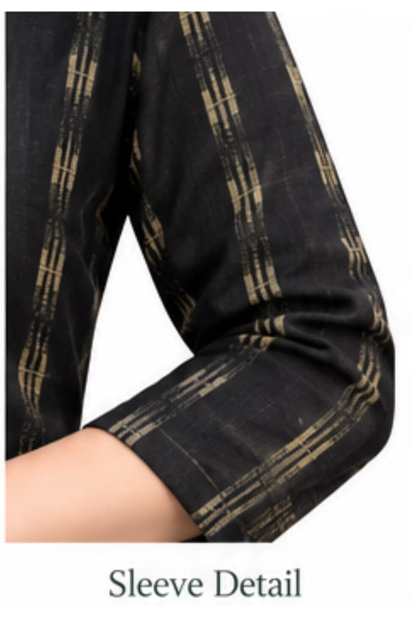 Sleeve Detail - Black Cotton Straight Kurta Pant Set with Dupatta | Bavis Clothing