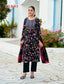 Black Floral Print Rayon Salwar Suit with Tie-Dye Dupatta