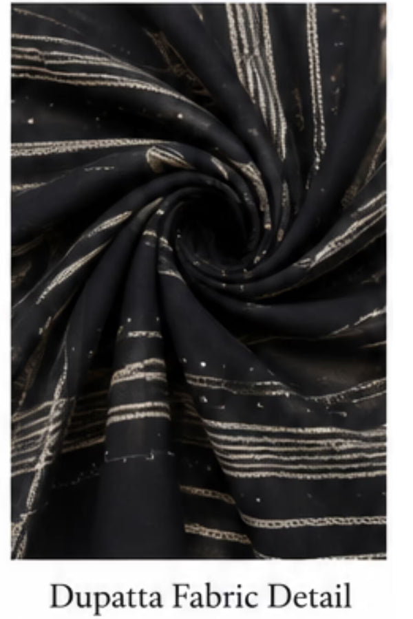 Dupatta Detail - Black Floral Printed Kurta Pant Dupatta Set for Women | Bavis Clothing