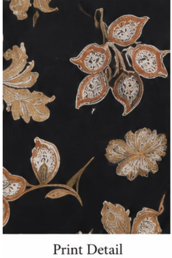 Print Detail - Black Floral Printed Kurta Pant Dupatta Set for Women | Bavis Clothing