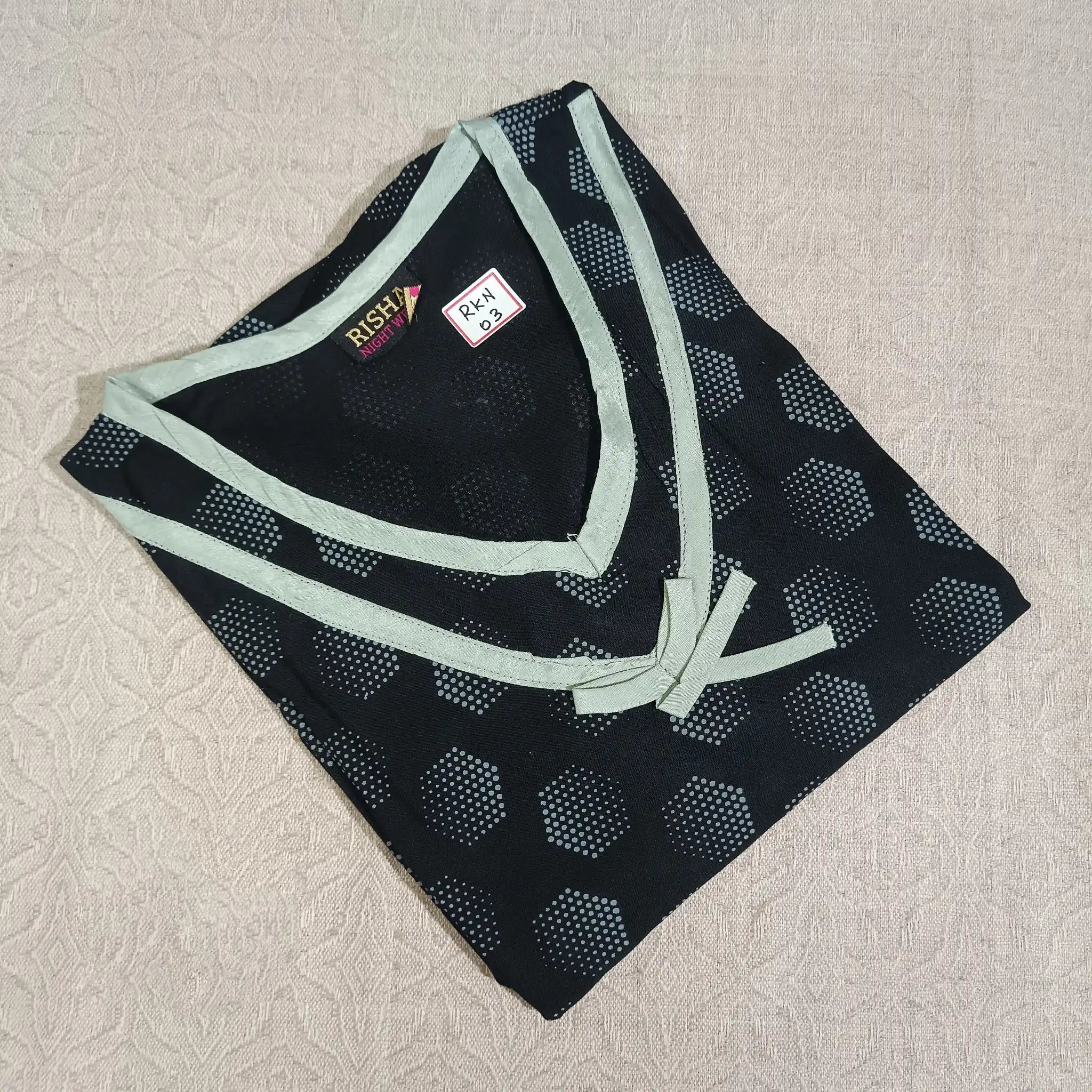 Black Geometric Lace Rayon Nighty | Elegant Detail Main image