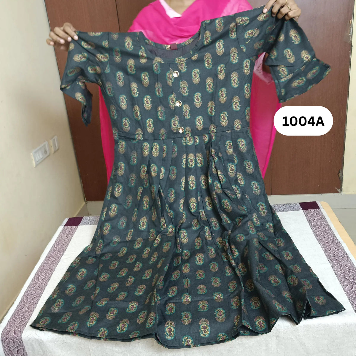 Black Golden Paisley Flared Kurti | Elegant Design Main image