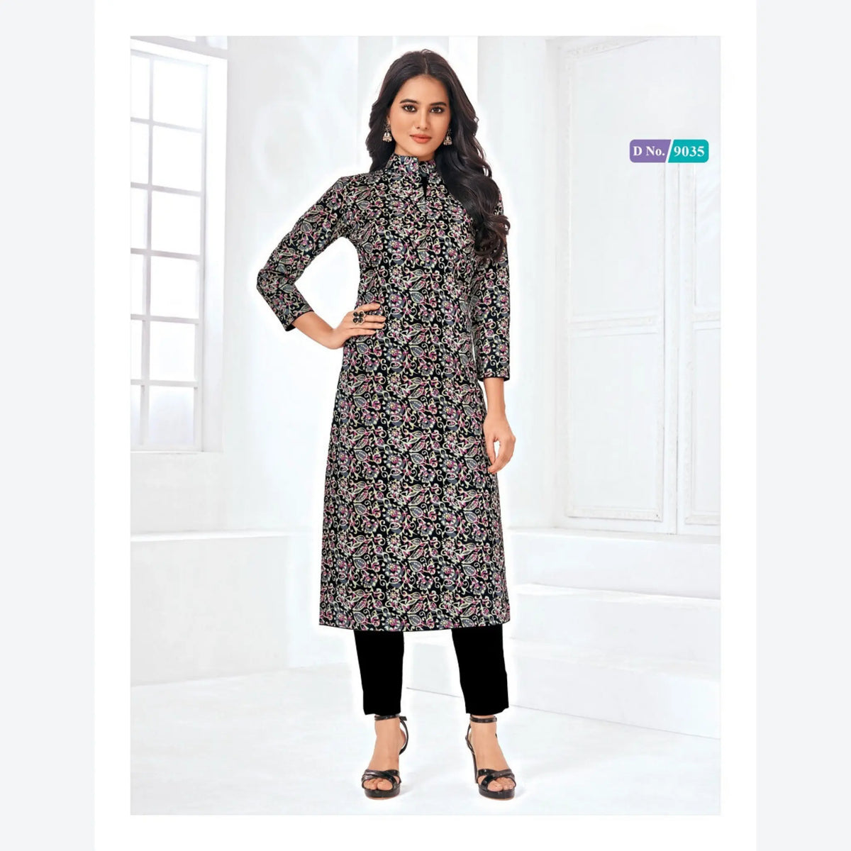 Kalamkari Kurti in Black Jaal Hand Block Print | Indian Fashion Main image