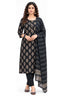 Black Leaf Print Kurta Pant Set with Striped Dupatta for Women | Bavis Clothing