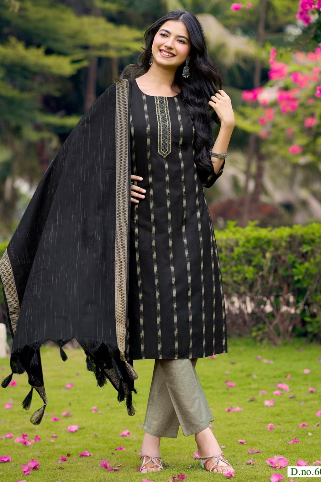 Black Cotton Straight Kurta Pant Set with Dupatta | Bavis Clothing