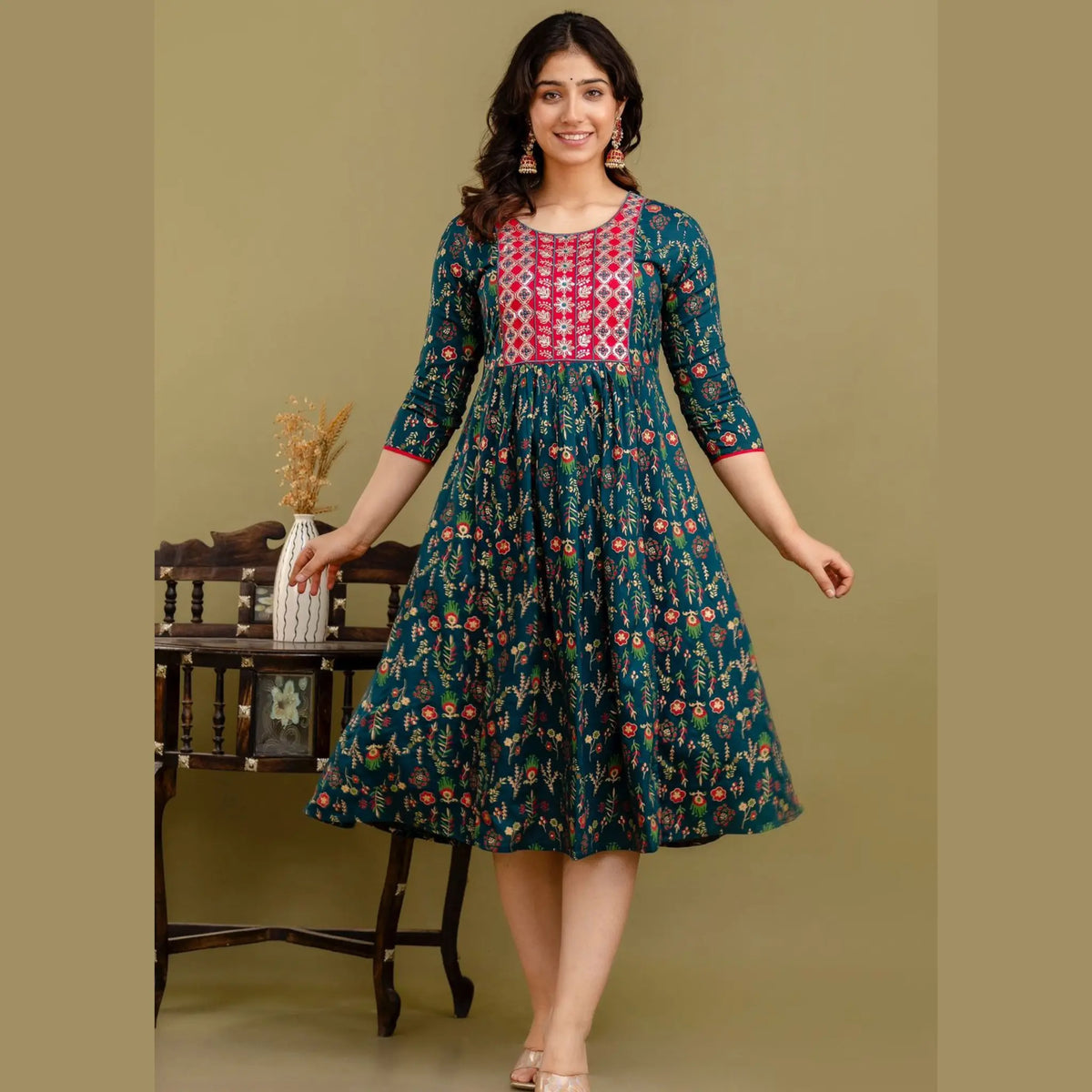 Blue Flared Kurti with Emboridery Work 262D Main image