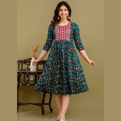 Blue Flared Kurti with Emboridery Work 262D