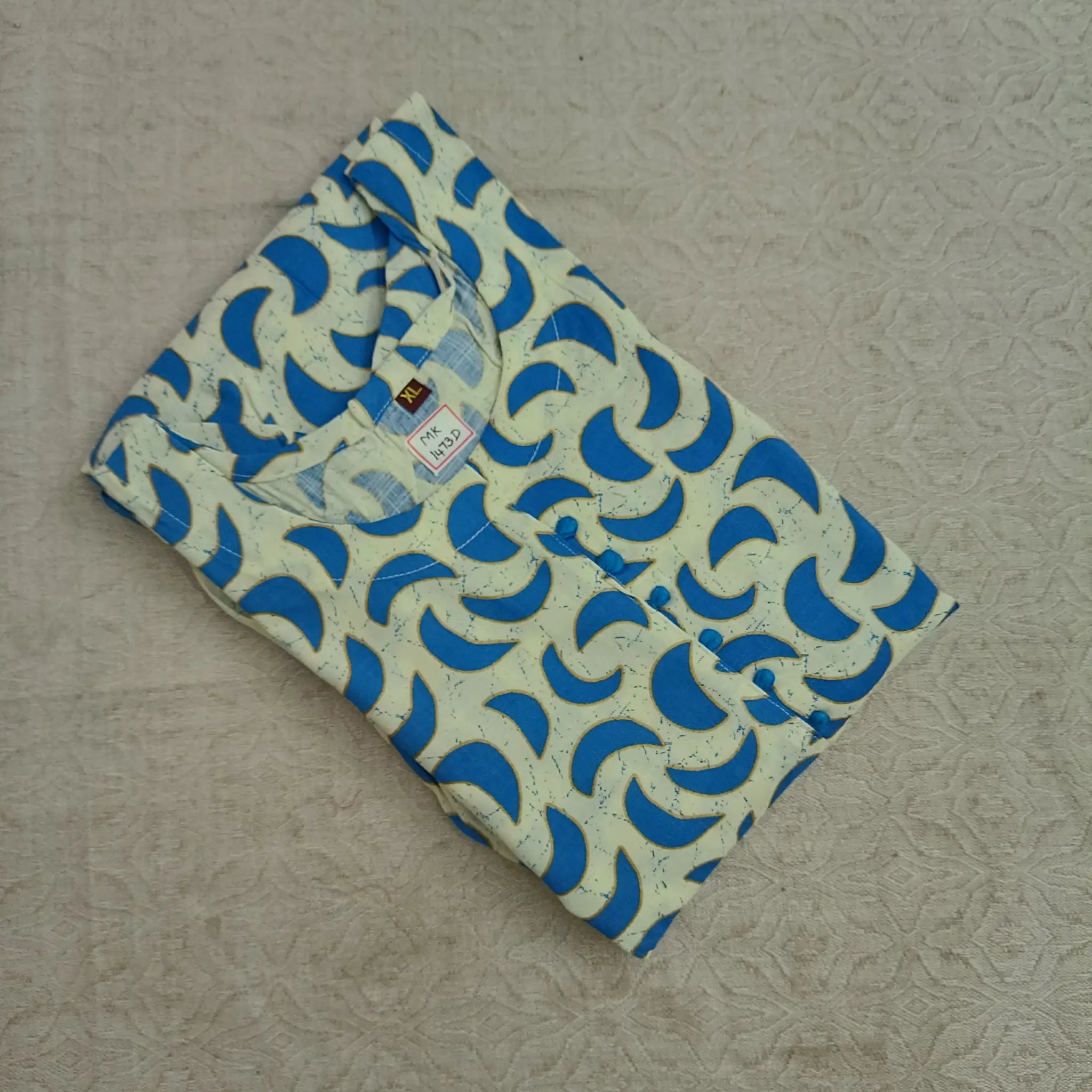 Blue Half Moon Printed Kurti | Potli Button Detail Main image