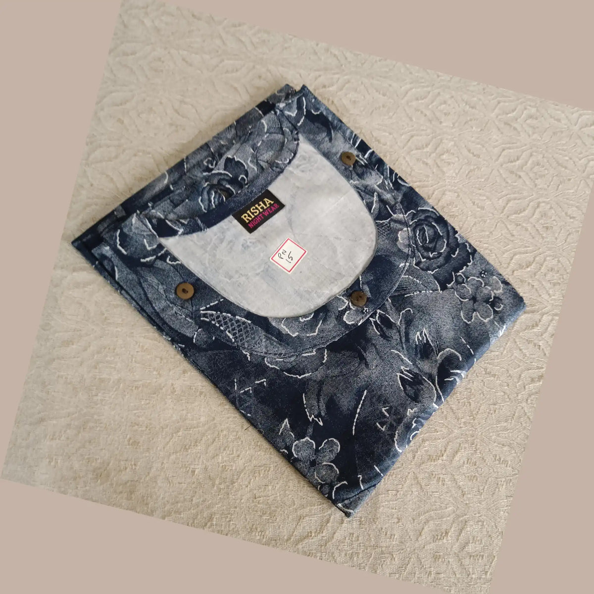 Blue Pure Cotton Nighty with Fancy Button - PN15 Main image