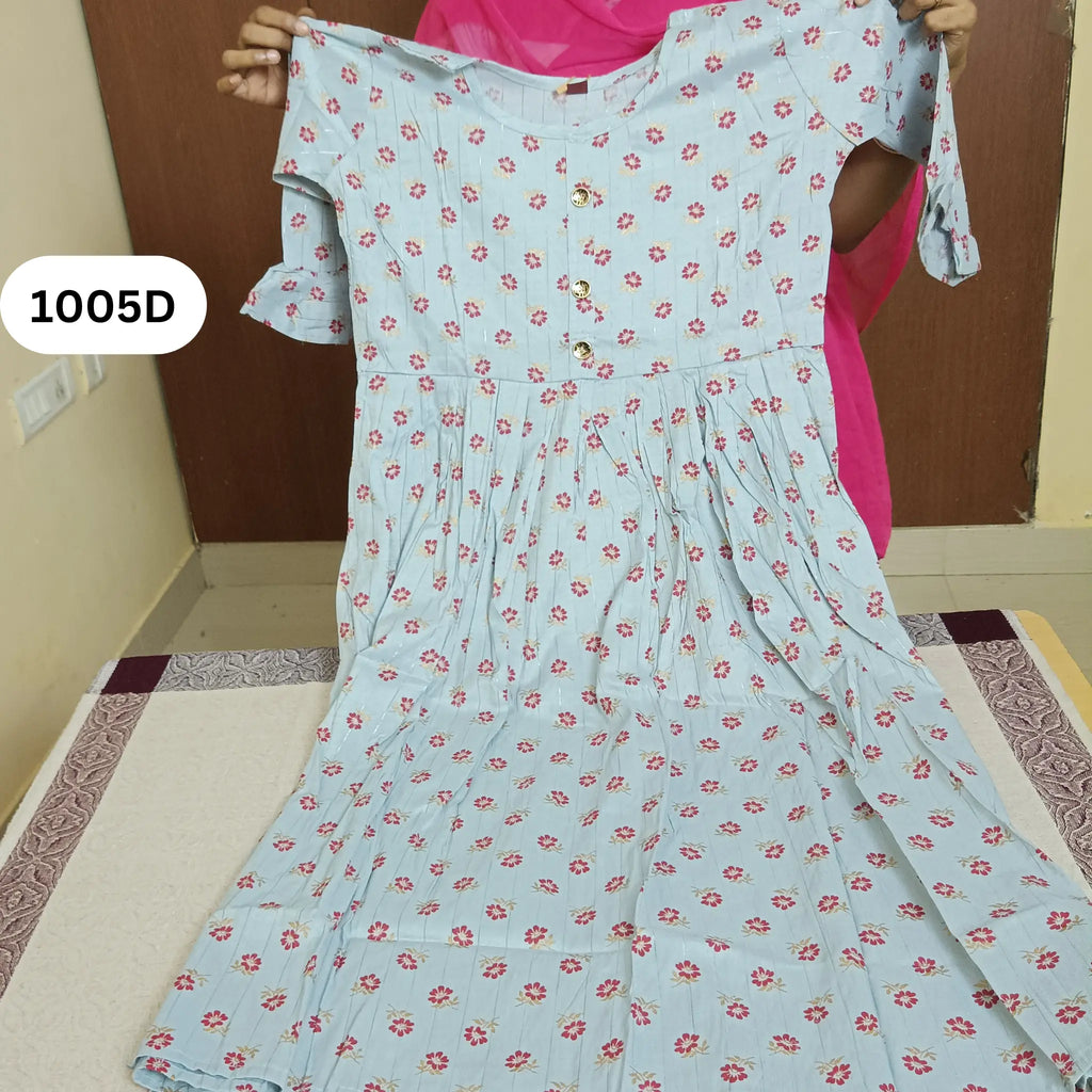 Bluish Floral Butta Flared Kurti | Chic Detailing