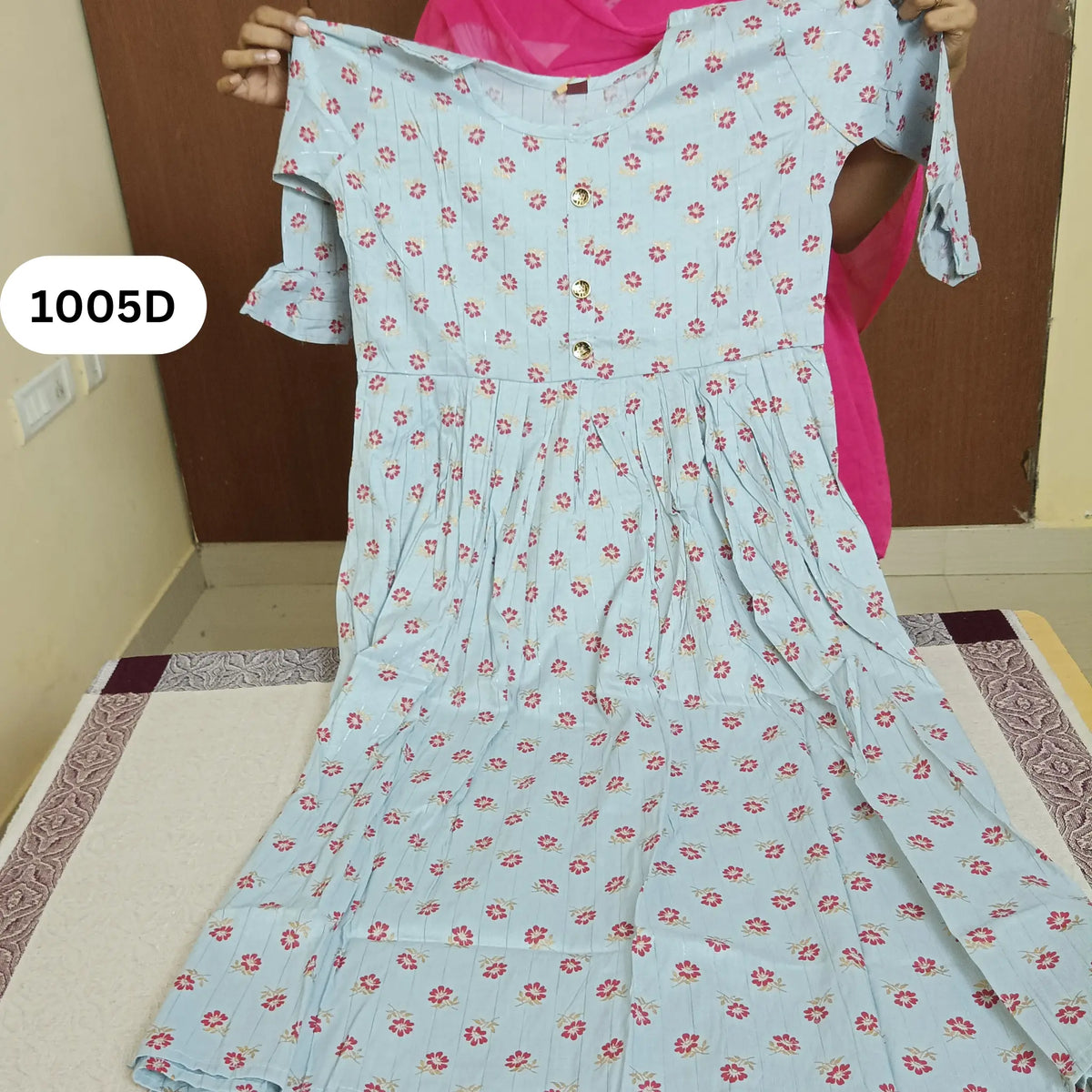 Bluish Floral Butta Flared Kurti | Chic Detailing Main image
