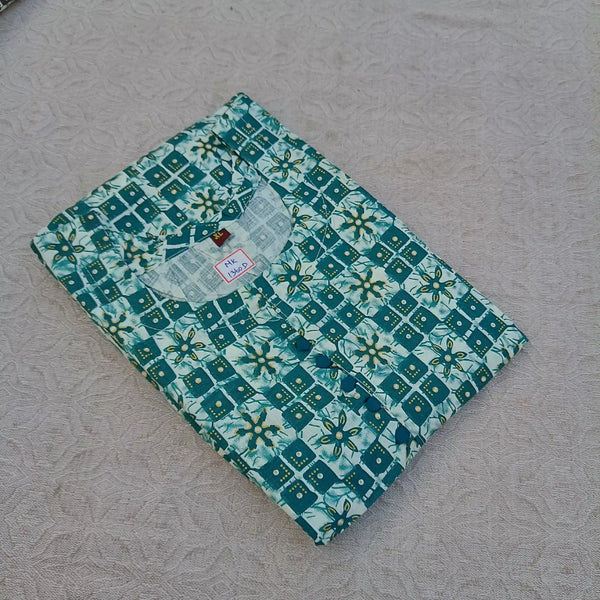 Bluish Green Checked Potli Button Kurti | Chic Ethnic Wear