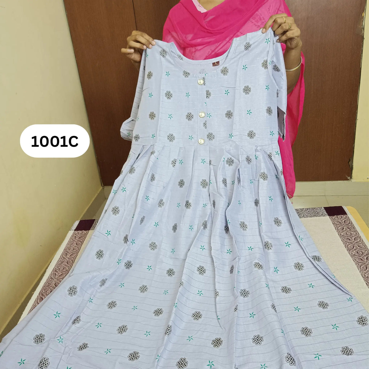 Bluish Grey Flared Kurti | Silver Line Detail Main image
