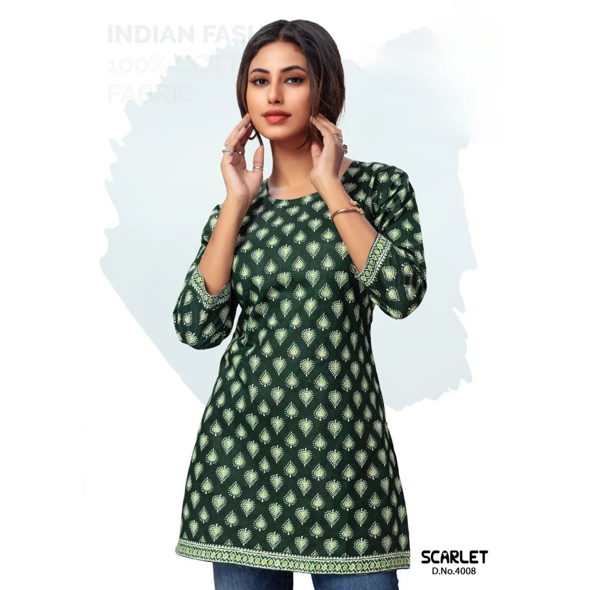 Deeptex Scarlet Bottle Green Cotton Short Top Main image