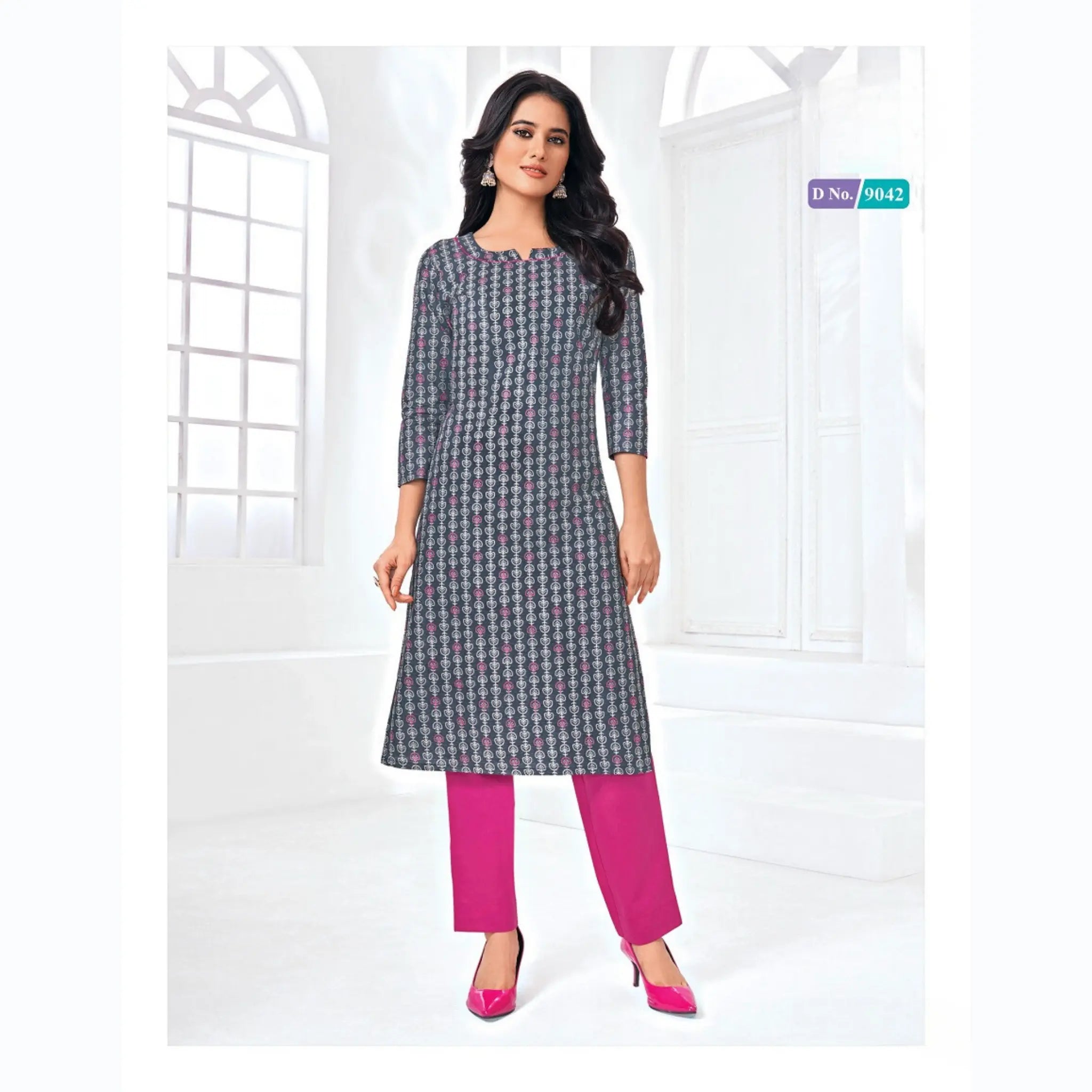 Printed Kurti in Bright Grey for Women | Cotton Fabric Main image