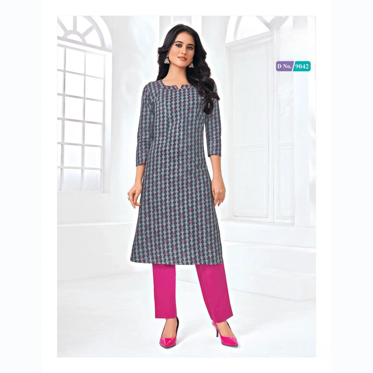 Printed Kurti in Bright Grey for Women | Cotton Fabric