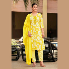 Bright Yellow Floral Print Salwar Suit with Sequence Work Dupatta  - Rashmika - GR260