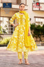 Bright Yellow Floral Anarkali Suit with Embroidered Panel & Sequence Work Dupatta - Ganpati Geetanjali | Bavis Clothing