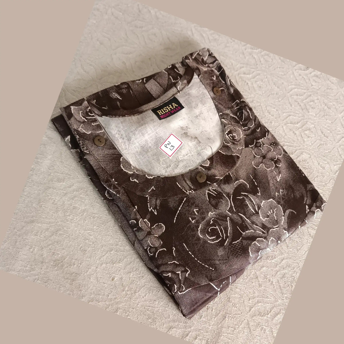Brown Pure Cotton Nighty Fancy Button - PN13 Main image
