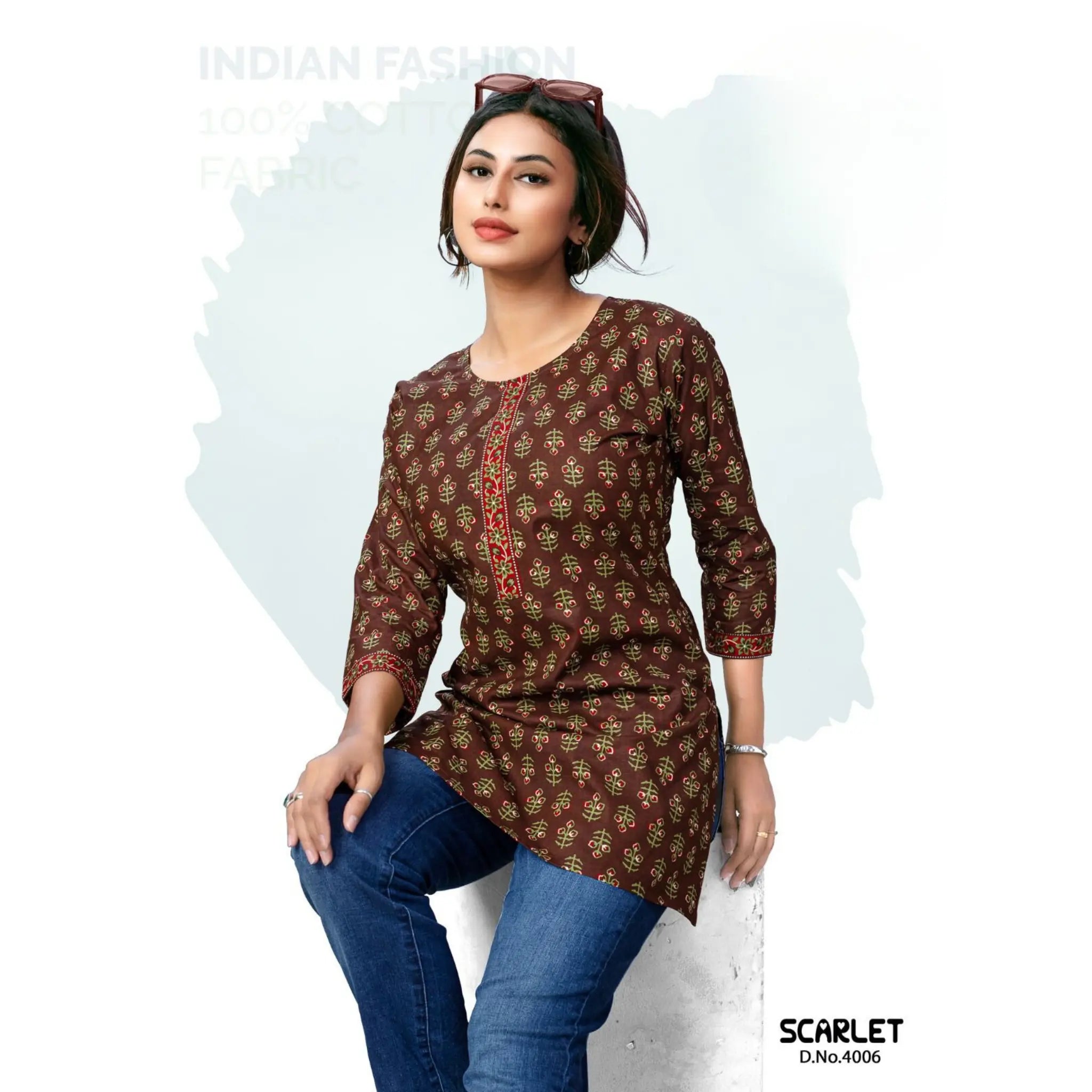 Deeptex Scarlet Brown Cotton Short Top Main image